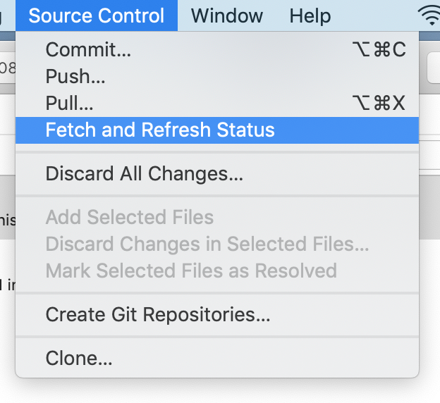 The `Fetch and Update Status` menu item